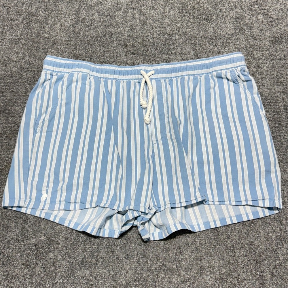 Polo Ralph Lauren Shorts Womens Large Blue White Striped Drawstring Prepster 3" - Picture 1 of 9